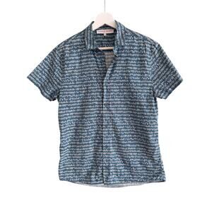 SOLD** Orlebar Brown Shirt Mens Small Short Sleeve Button Up Blue Print Cotton